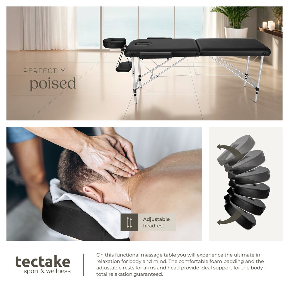 image 1 of Massage Table - 2-zone bed, aluminium frame, with carry bag, head- and armrests | Black | black | 1