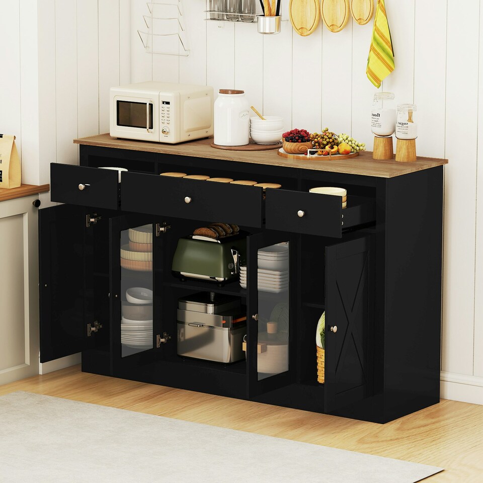image 1 of COSTWAY Buffet Sideboard Kitchen Storage Cabinet 3 Drawers Black | Black