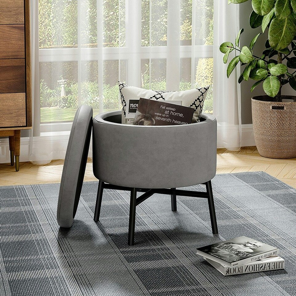 image 1 of Living and Home Contemporary Velvet Ottoman Metal Legs