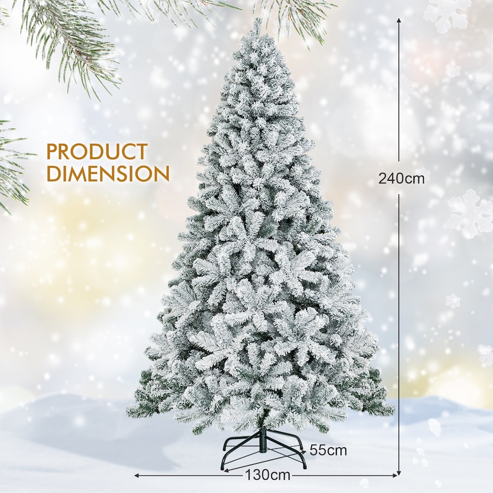image 1 of COSTWAY 7.5FT Christmas Tree Snow Flocked Tree with 1010 Tips White