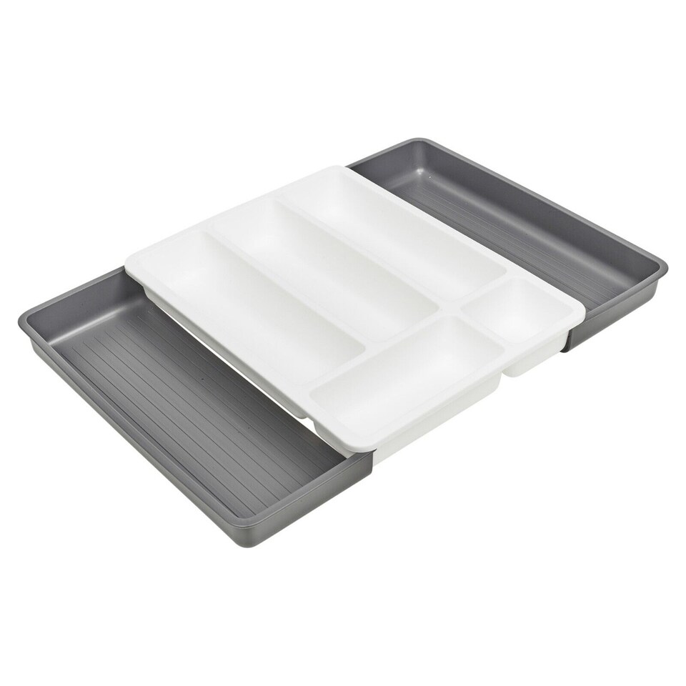 image 1 of Extendable Plastic Cutlery Drawer Tray | Grey | 1