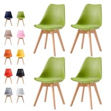 Set of 4 Dining Chairs with Solid Wooden Legs and Seat Cushion Pads in Green - Eva by MCC