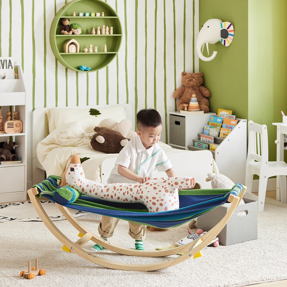image 1 of SoBuy Kids Rocking Chair with Hammock & Pillow, Multicolor, 48.0x14.2x18.9 in, 4 kg - KMB16-J