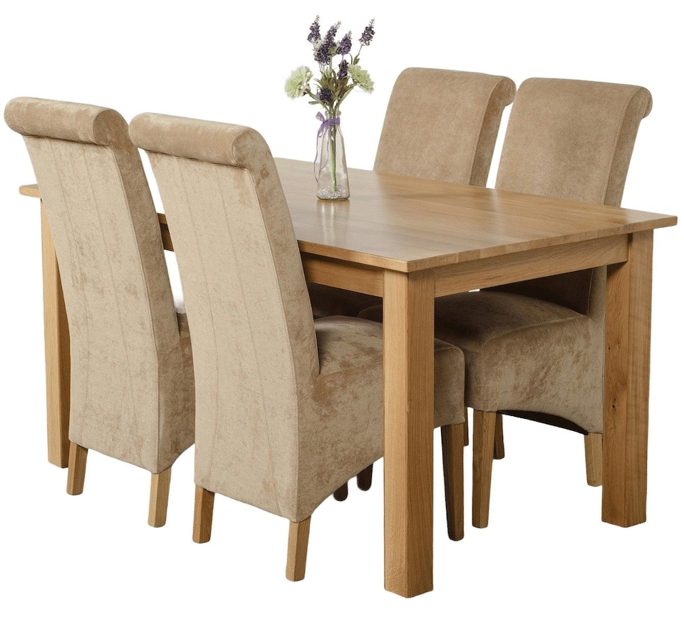 image 1 of Oslo 150 x 90 cm Medium Oak Dining Table and 4 Montana Fabric Chairs | Brown | Beige