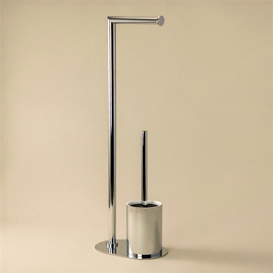 image 1 of Cosmic Floor Standing Toilet Brush Paper Holder with Stainless Steel, Light Grey