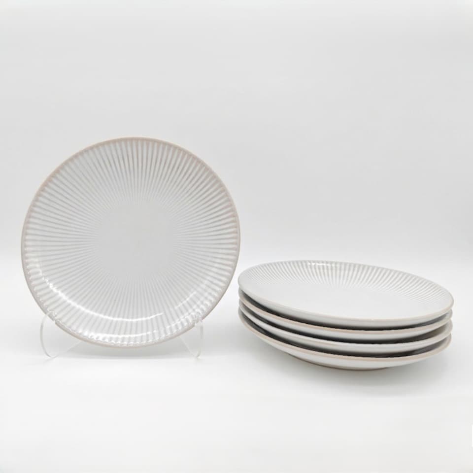 image 1 of Reactive Cream Glaze Dinnerware Dessert Plate 6pc Set 20.5cm