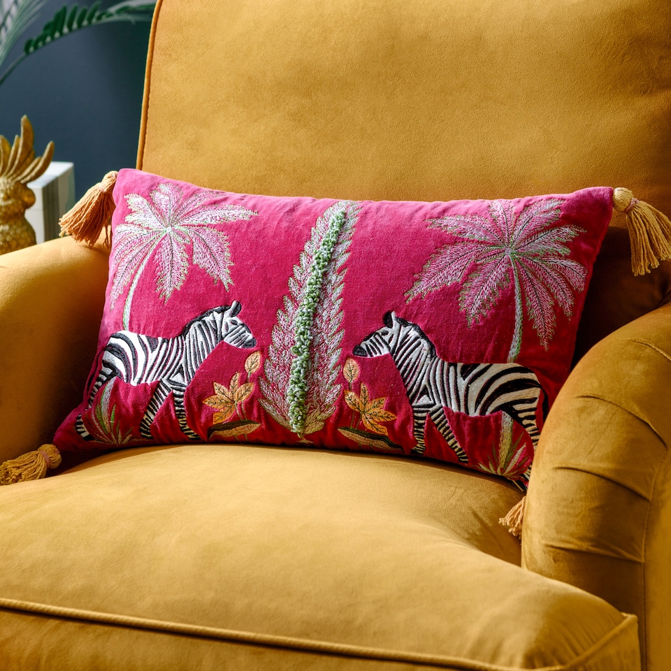 image 1 of Wylder Tropics Kalahari Embroidered Velvet Cushion