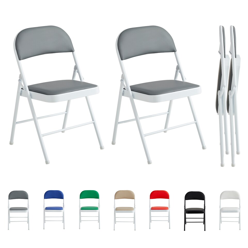 image 1 of Set of 2 Folding Dining Chairs Metal Frame Padded Seats