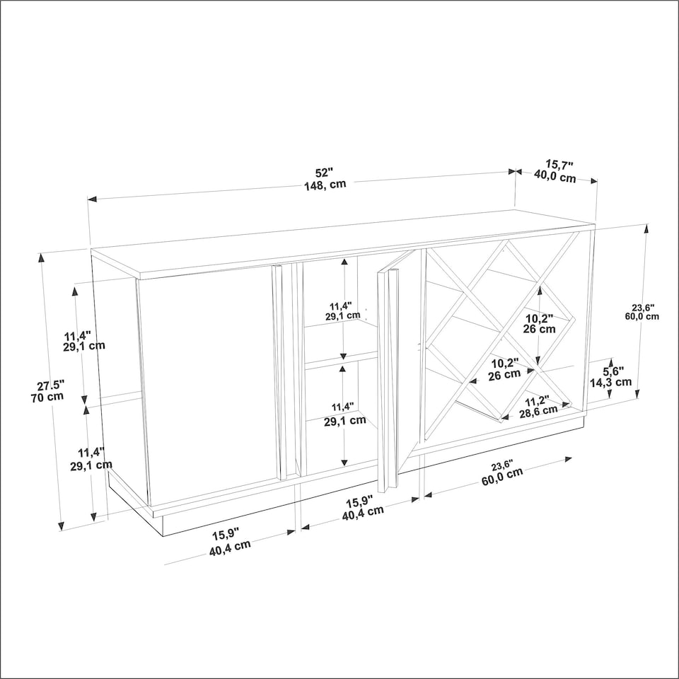 image 1 of Decorotika Luna Sideboard with Cabinets - W 148 cm x H 80 cm x D 40 cm