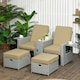 image 2 of Outsunny Recliner Rattan Sun Lounger w/ Storage Tea Table & Footstools, Beige