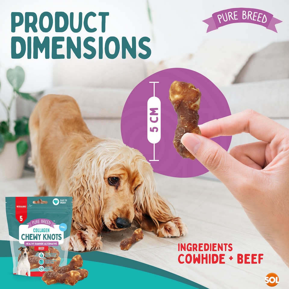 image 1 of 20pk Small Collagen Chewy Knots Beef, 5cm Dog Chews Treats, High Protein Puppy Snacks, Dental Health & Boredom Breaker