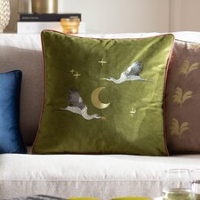 Paoletti Moonlit Flight Embroidered Velvet Cushion