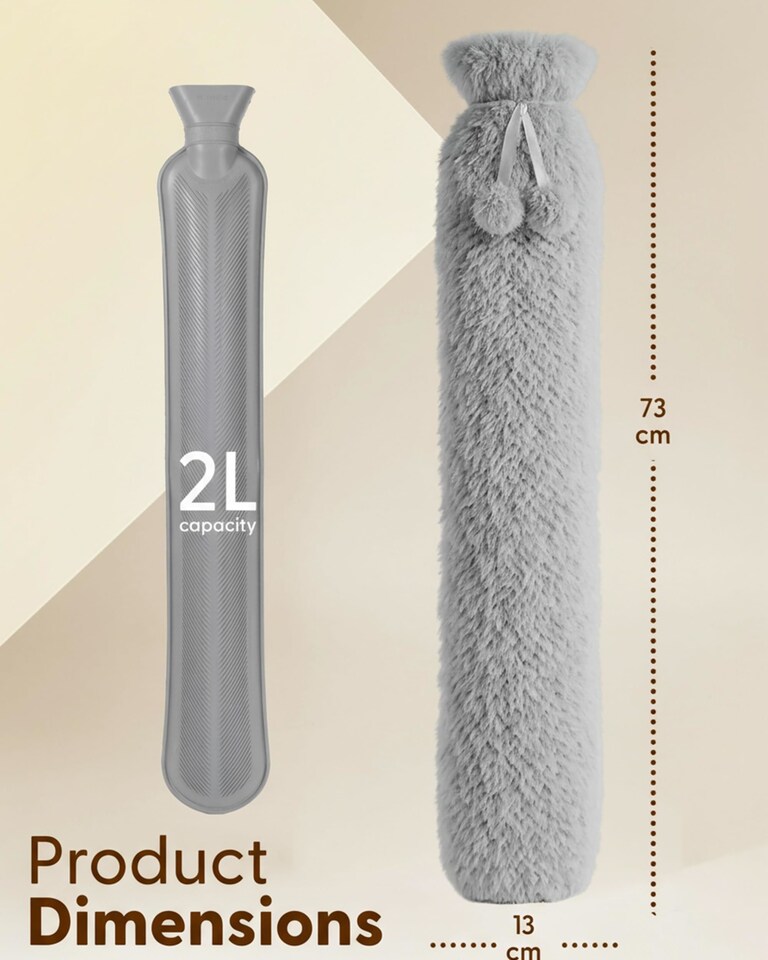 image 1 of Keplin Extra Long Hot Water Bottle 2 Litre Natural Rubber with Fleece Cover