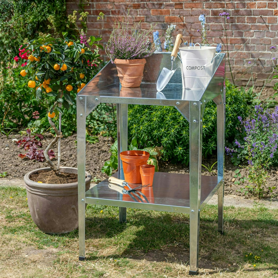 image 1 of Lacewing Traditional 2 Tier Greenhouse Square Workstation Staging Silver 60cm
