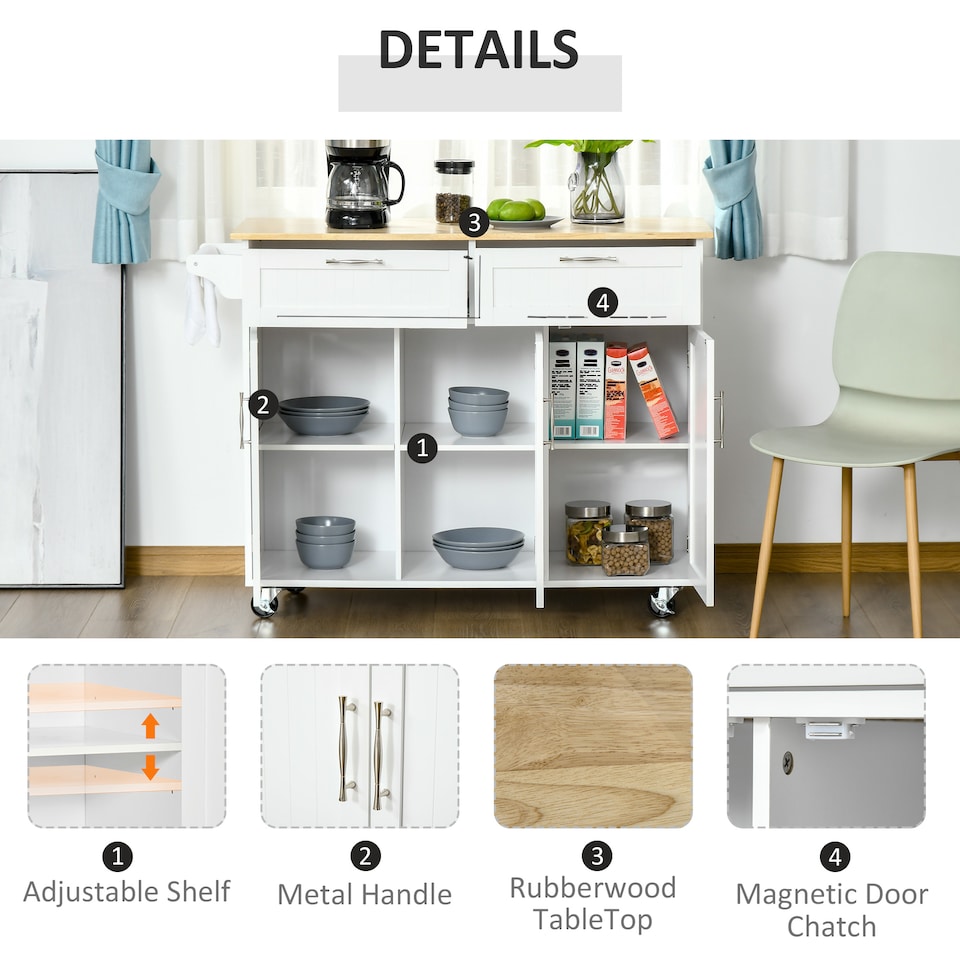 image 1 of HOMCOM Kitchen Island Utility Cart, with 2 Storage Drawers Dining Room White