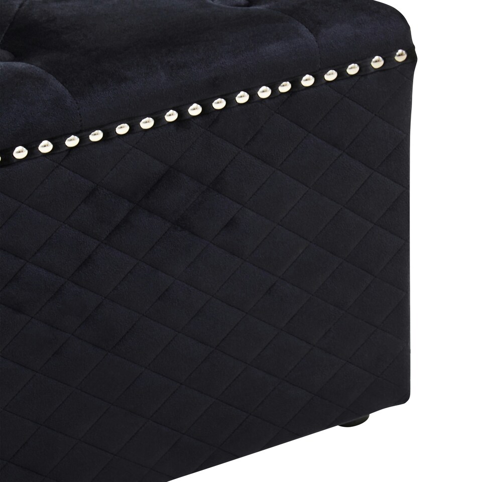 image 1 of Interiors by Premier Square Black Velvet Ottoman, Stylish Padded Velvet Footstool, Compact Upholstered Pouffe for Living Room Black