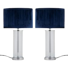 Set of 2 Aura - Chrome Table Lamps with Navy Blue Velvet Pleat Shades Chrome | Blue