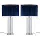 image 1 of Set of 2 Aura - Chrome Table Lamps with Navy Blue Velvet Pleat Shades Chrome | Blue