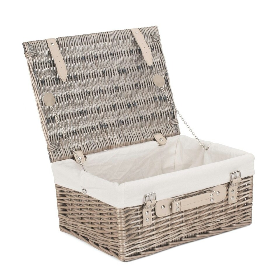 image 1 of 41cm Antique Wash Wicker Picnic Basket with Lining Grey | Grey | One Size
