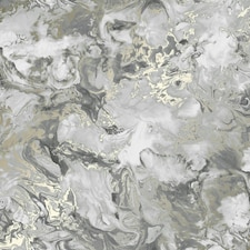 Sample of Liquid Marble Wallpaper in Grey and Gold Multi
