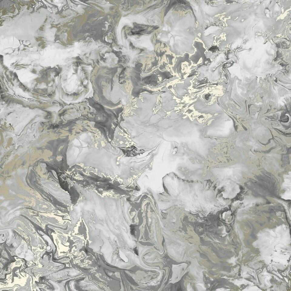Sample of Liquid Marble Wallpaper in Grey and Gold Multi