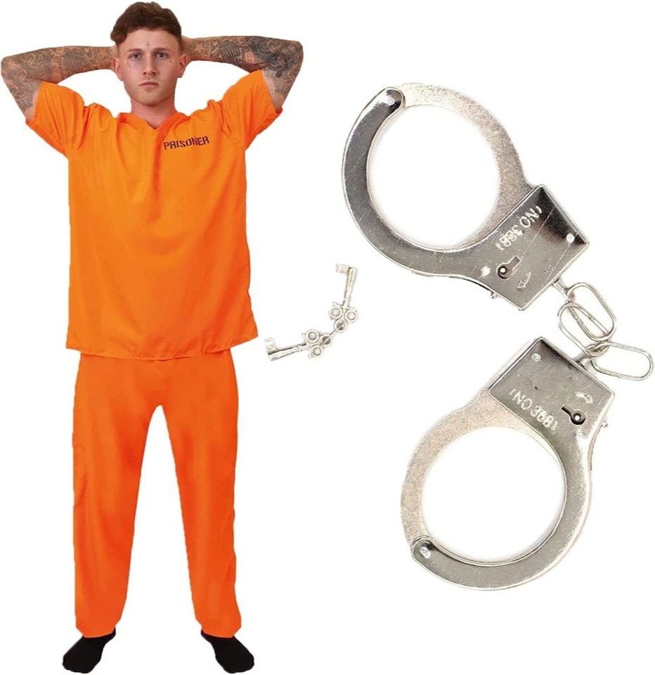 image 1 of Orange Prisoner Costume with Handcuffs | Orange | 2XL