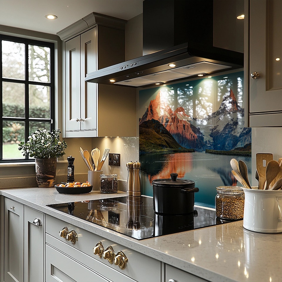 image 1 of Fantastic evening panorama of Bachalp lake Designer Splash Back | White