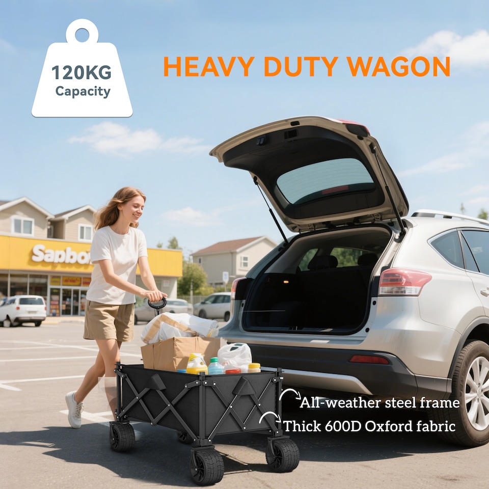 image 1 of Outsunny Foldable Garden Cart, Outdoor Utility Wagon with Carry Bag, Camouflage