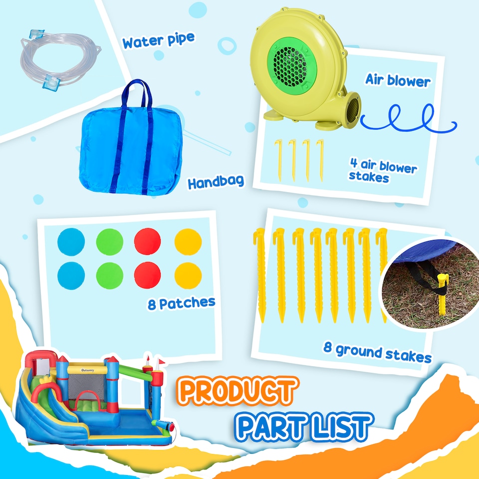 image 1 of Outsunny Kids Inflatable Bouncy Castle 6 in 1 Water Slide Water Gun