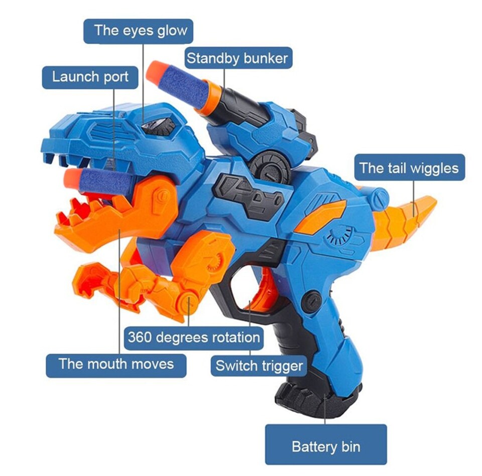image 1 of Alivio Dinosaur Blue Game Blaster Gun With Soft Foam Darts & Targets