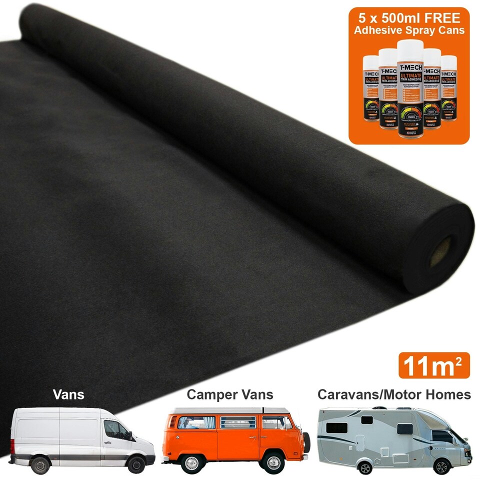 image 1 of Van Carpet Lining / Black & 5 Adhesive Cans Black