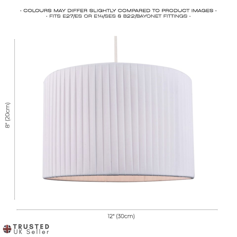 image 1 of Contemporary Designer Double Pleated White Cotton Fabric 12" Drum Lamp Shade White