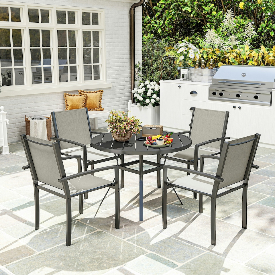image 1 of Outsunny 5 Piece Garden Furniture Set with Round Table & 4 Stackable Chairs