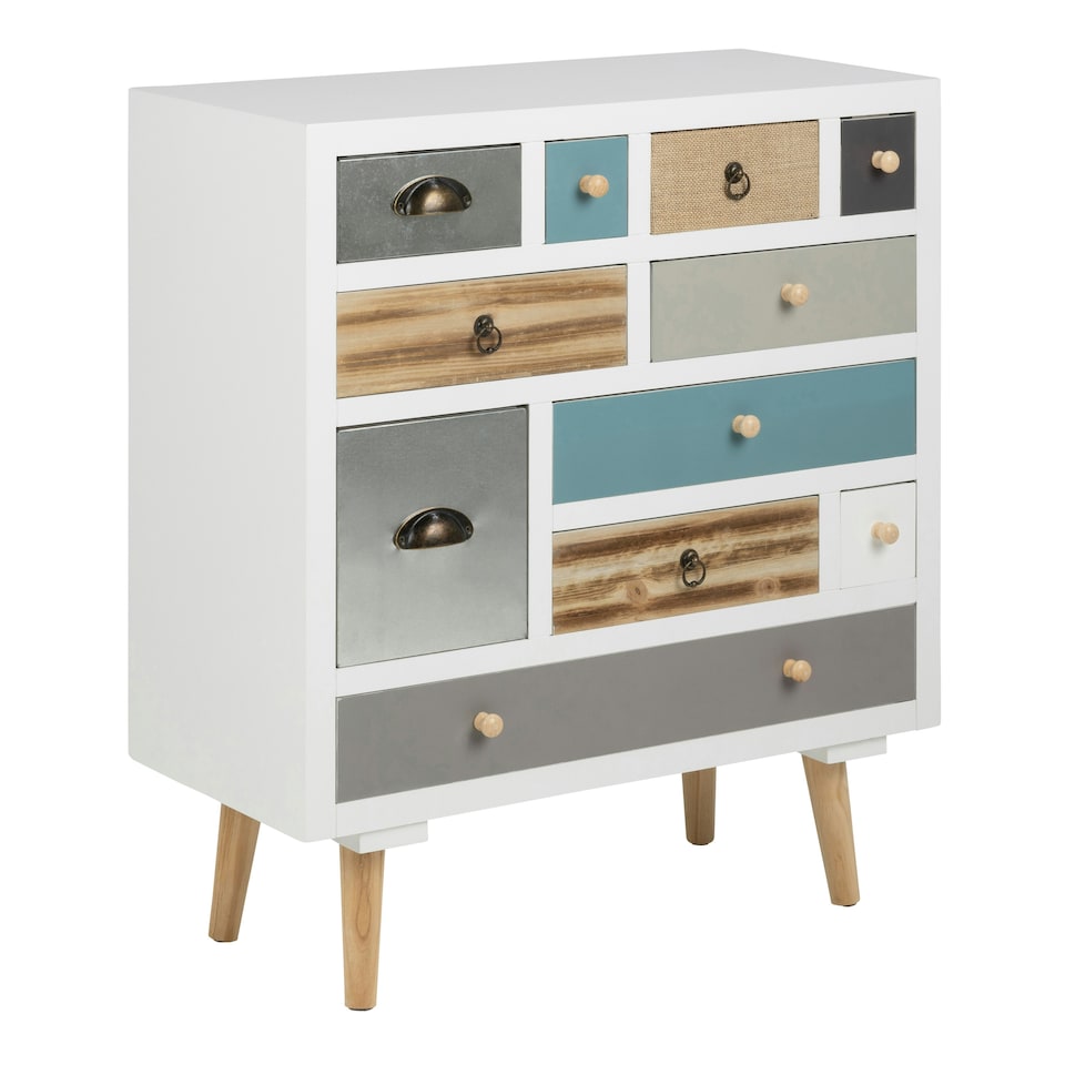 image 1 of Thais White Shabby Chic Multi Coloured 11 Drawer Chest