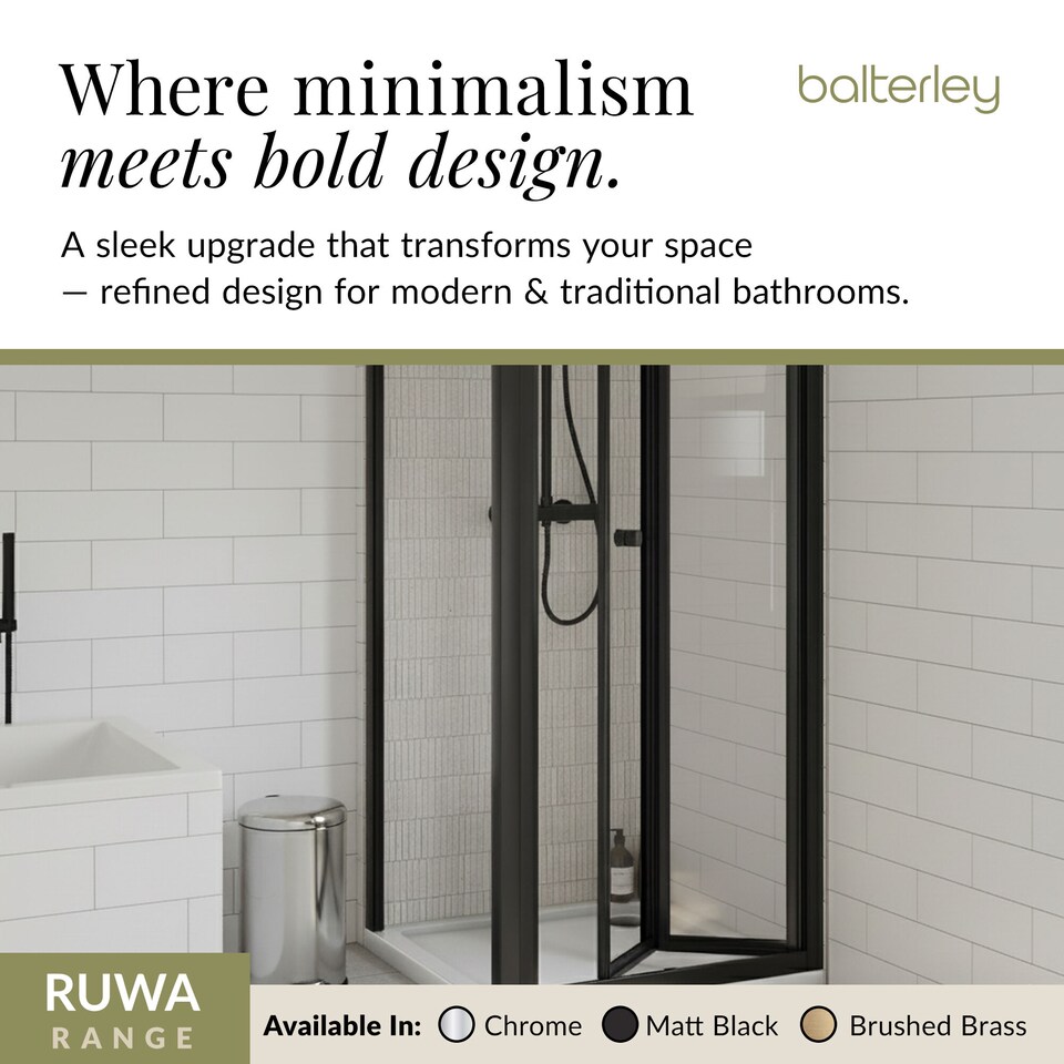 image 1 of Ruwa Square Bi-Fold & 4mm Glass 760x760mm Tray Door Side Panel Black | Black | Matt Black | 3