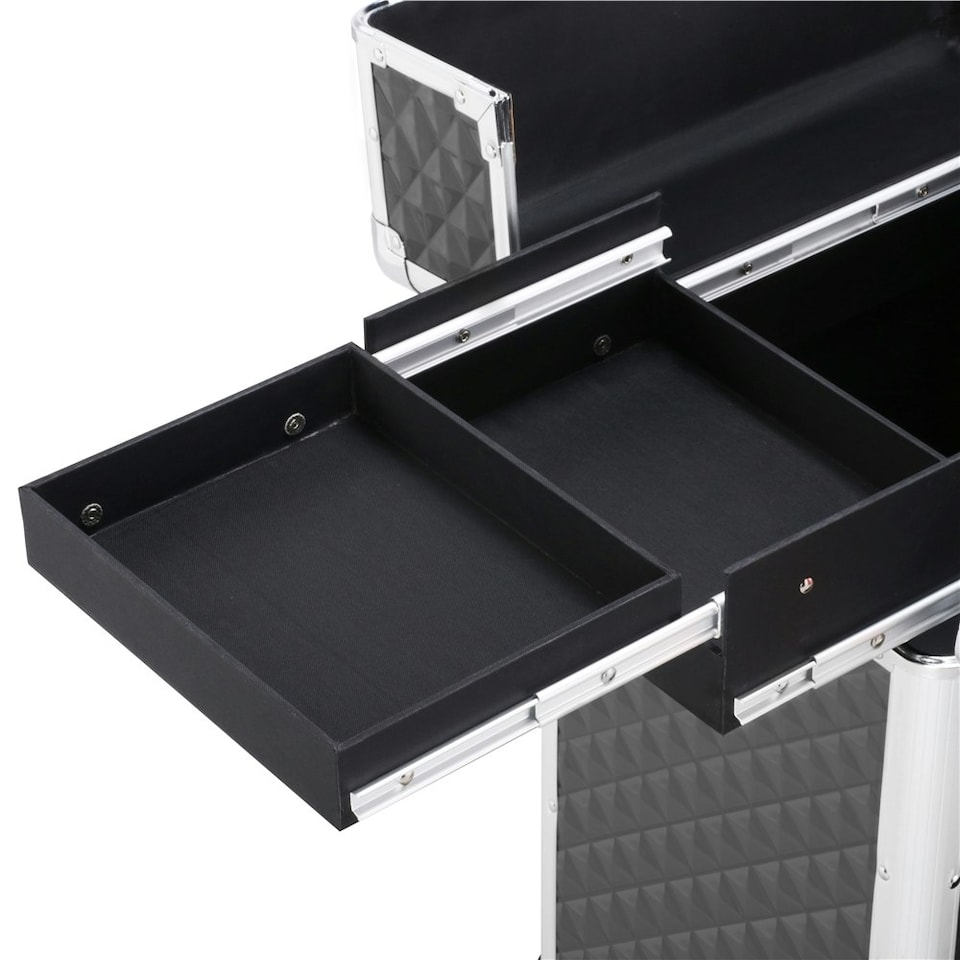 image 1 of Yaheetech Aluminum Makeup Train Case with Slide-Out Drawer Black Black