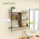 image 5 of HOMCOM Wall Shelf Unit with 4 Hooks for Living Room Grey Wood Effect