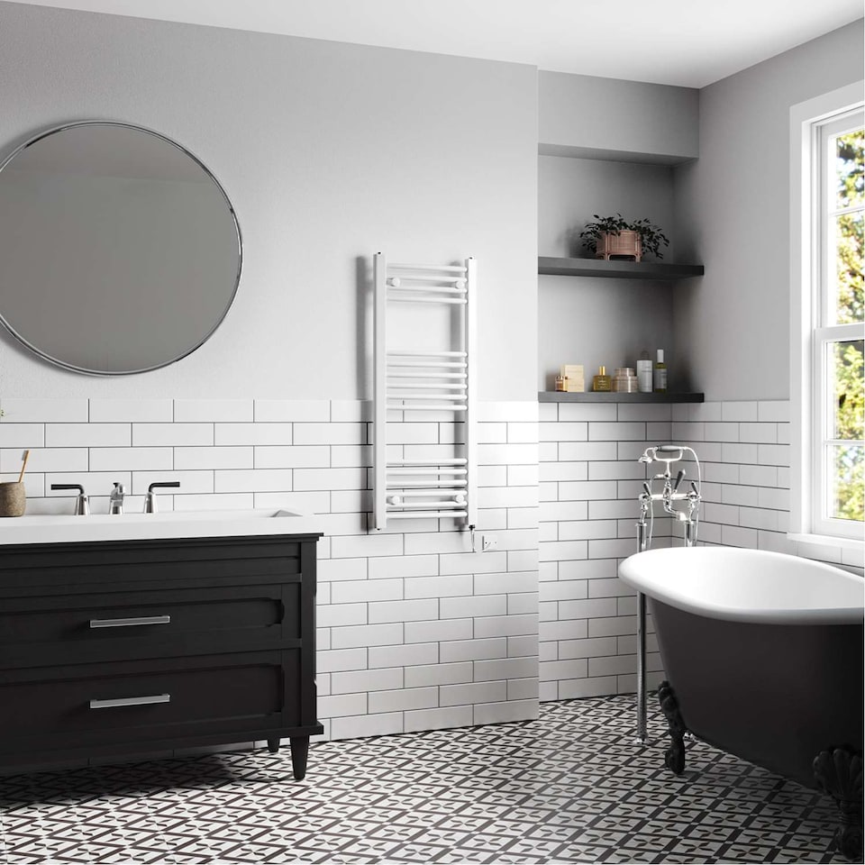 image 1 of Zennor - White Electric Towel Rail H1000mm x W400mm Curved 300w Standard