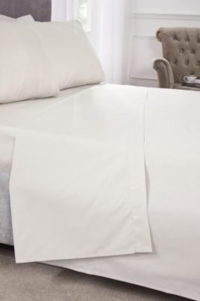 image 1 of Percale Collection 180 Thread Count Percale Flat Sheet in Ivory - King