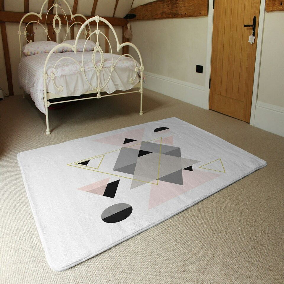 image 1 of Pink & Grey Geometric Triangles (Rug) Multi | Large: 140x200cm