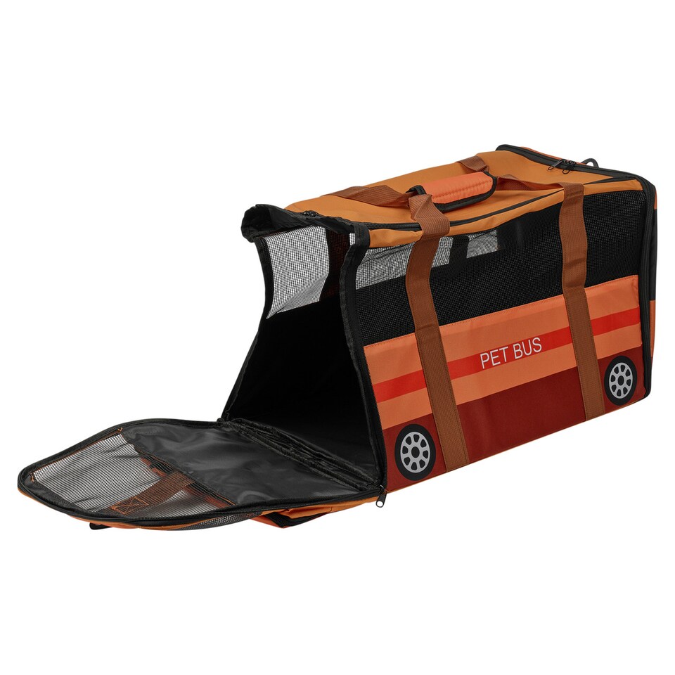 image 1 of Pet Carrier Bag Soft Polyester Kids Bus Themed Small Dog Cat Travel Carry Case | Multi | Orange Pet Bus | 1