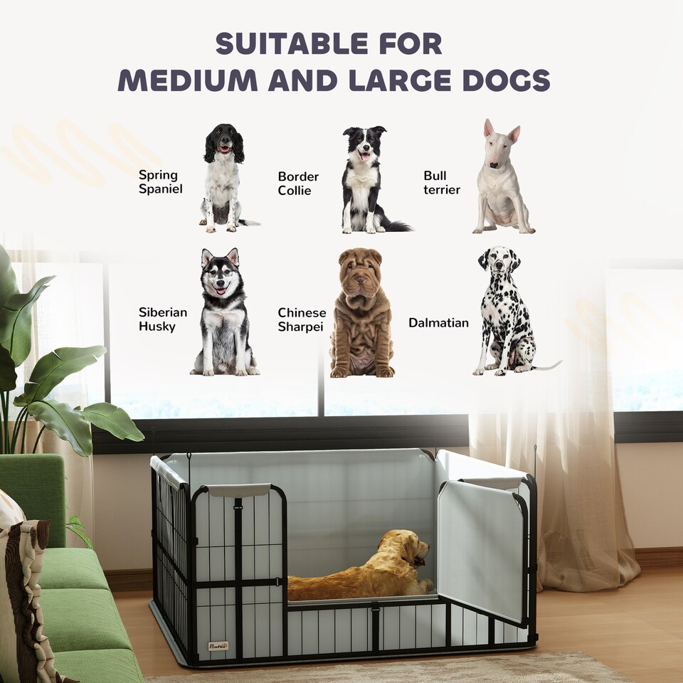 image 1 of PawHut Whelping Box for Dogs and Puppies, 4 Panel Whelping Pen with Washable Whelping Pad, Wind-Resistant Cloth, Lockable Door, Dog Playpen for Small and Medium Breeds, 122 x 122 x 60cm