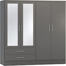 Nevada 4 Door 2 Drawer Mirrored Wardrobe Grey | 3D Effect Grey