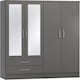 image 1 of Nevada 4 Door 2 Drawer Mirrored Wardrobe Grey | 3D Effect Grey