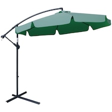 Outsunny 2.7m Garden Banana Parasol Cantilever Umbrella with Crank Handle and Cross Base for Outdoor, Hanging Sun Shade, Green