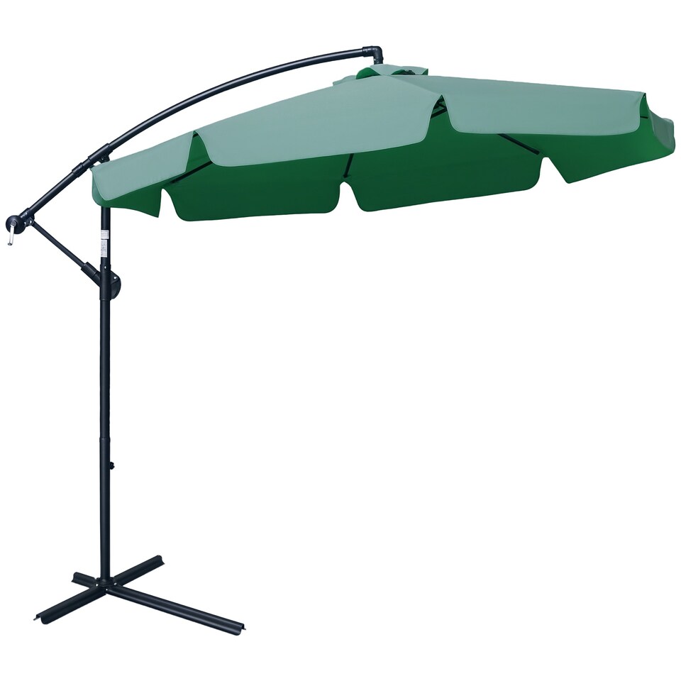 image 1 of Outsunny 2.7m Garden Banana Parasol Cantilever Umbrella with Crank Handle and Cross Base for Outdoor, Hanging Sun Shade, Green