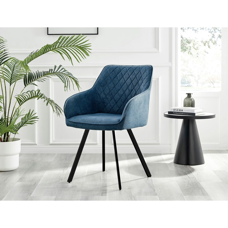 image 1 of Furniturebox 2x Falun Blue Fabric Black Leg Dining Chairs