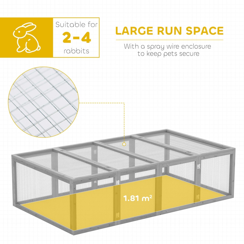 image 1 of PawHut Rabbit Hutch Cage, Wooden Outdoor Run with Openable Roof, Grey