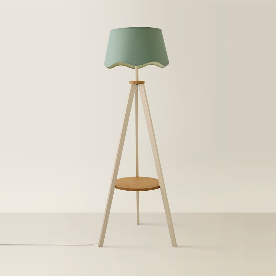 image 1 of ValueLights Morrigan Cream Wood Floor Lamp Green Scallop Shade | Green