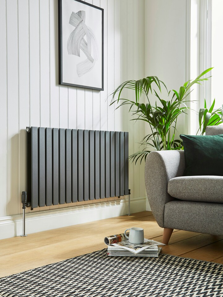 image 1 of 600mm (H) x 910mm (W) - Anthracite Horizontal Radiator (Berlin) - Double Panel - (0.6m x 0.91m) - Depth 70mm